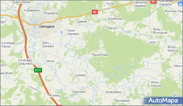 mapa Faustynowo gmina Glinojeck, Faustynowo gmina Glinojeck na mapie Targeo