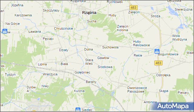 mapa Gawłów gmina Rząśnia, Gawłów gmina Rząśnia na mapie Targeo