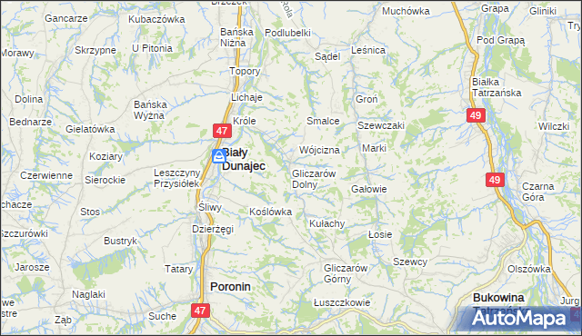 mapa Gliczarów Dolny, Gliczarów Dolny na mapie Targeo