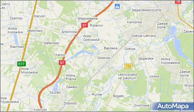 mapa Głosków gmina Piaseczno, Głosków gmina Piaseczno na mapie Targeo