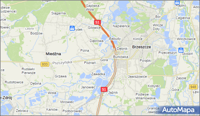 mapa Góra gmina Miedźna, Góra gmina Miedźna na mapie Targeo