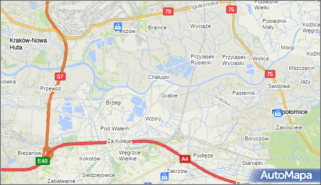 mapa Grabie gmina Wieliczka, Grabie gmina Wieliczka na mapie Targeo