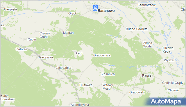 mapa Grabownica gmina Baranowo, Grabownica gmina Baranowo na mapie Targeo