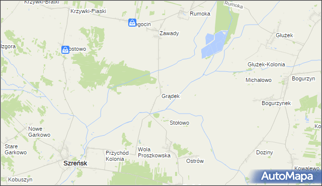 mapa Grądek gmina Szreńsk, Grądek gmina Szreńsk na mapie Targeo