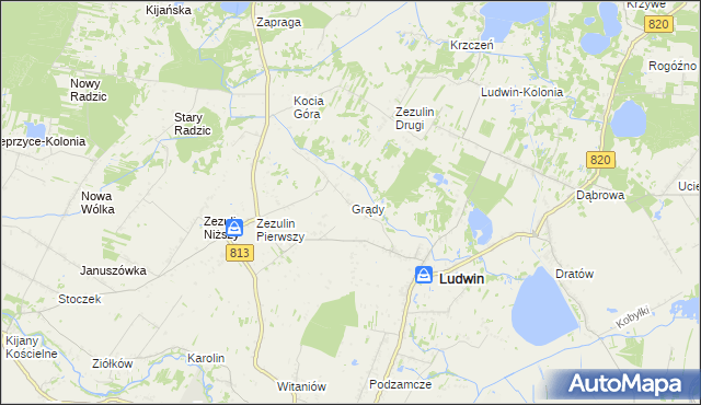 mapa Grądy gmina Ludwin, Grądy gmina Ludwin na mapie Targeo