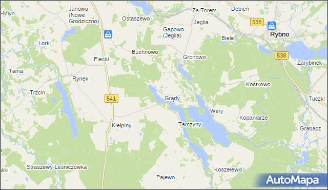 mapa Grądy gmina Rybno, Grądy gmina Rybno na mapie Targeo