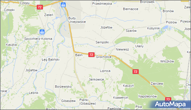 mapa Grocholice gmina Poddębice, Grocholice gmina Poddębice na mapie Targeo