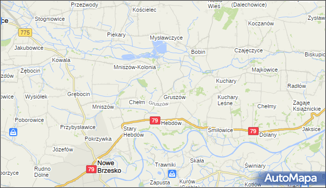 mapa Gruszów gmina Nowe Brzesko, Gruszów gmina Nowe Brzesko na mapie Targeo