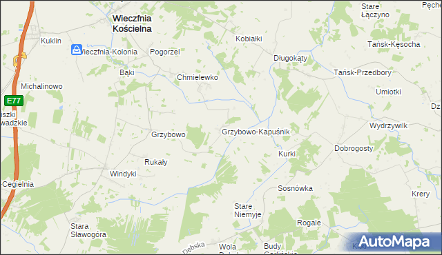 mapa Grzybowo-Kapuśnik, Grzybowo-Kapuśnik na mapie Targeo