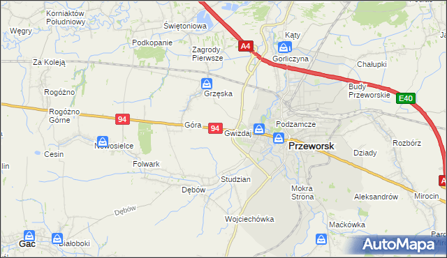 mapa Gwizdaj, Gwizdaj na mapie Targeo