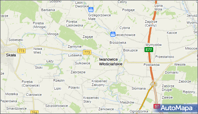 mapa Iwanowice Włościańskie, Iwanowice Włościańskie na mapie Targeo