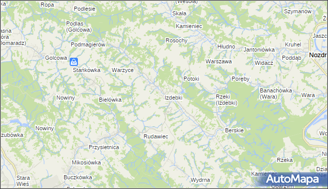 mapa Izdebki gmina Nozdrzec, Izdebki gmina Nozdrzec na mapie Targeo