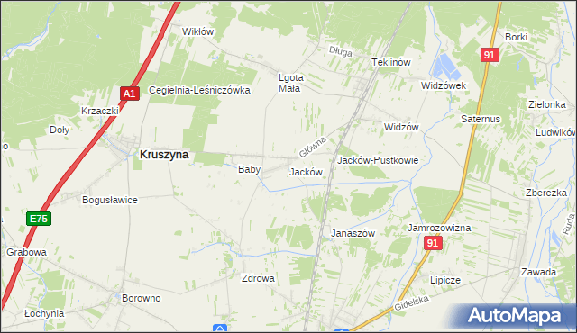 mapa Jacków gmina Kruszyna, Jacków gmina Kruszyna na mapie Targeo