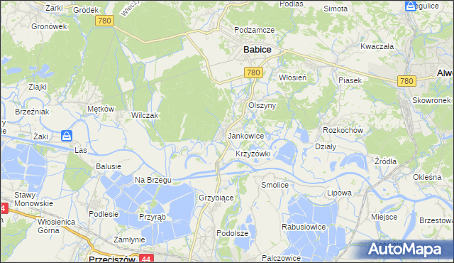 mapa Jankowice gmina Babice, Jankowice gmina Babice na mapie Targeo