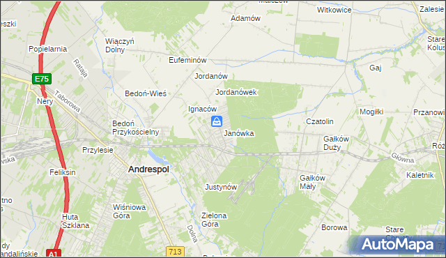 mapa Janówka gmina Andrespol, Janówka gmina Andrespol na mapie Targeo