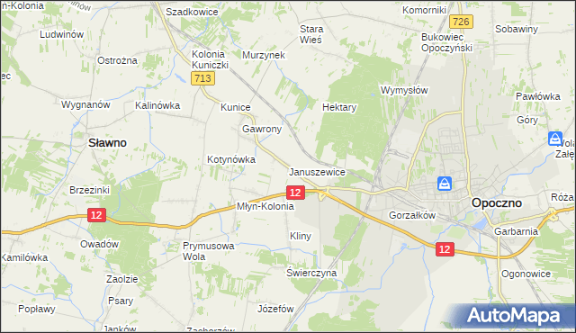 mapa Januszewice gmina Opoczno, Januszewice gmina Opoczno na mapie Targeo