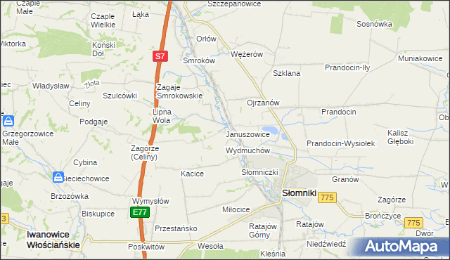 mapa Januszowice gmina Słomniki, Januszowice gmina Słomniki na mapie Targeo