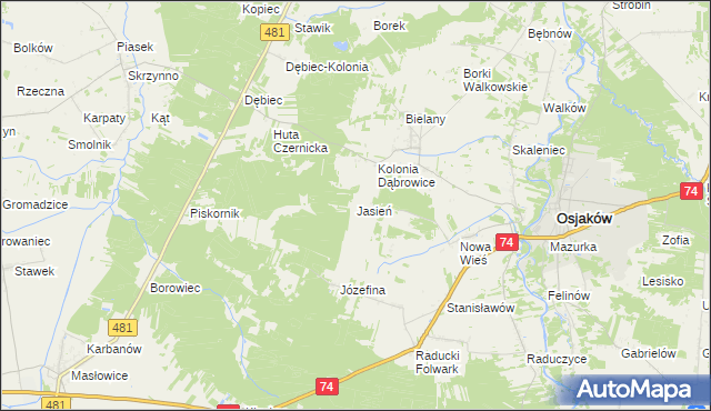 mapa Jasień gmina Osjaków, Jasień gmina Osjaków na mapie Targeo