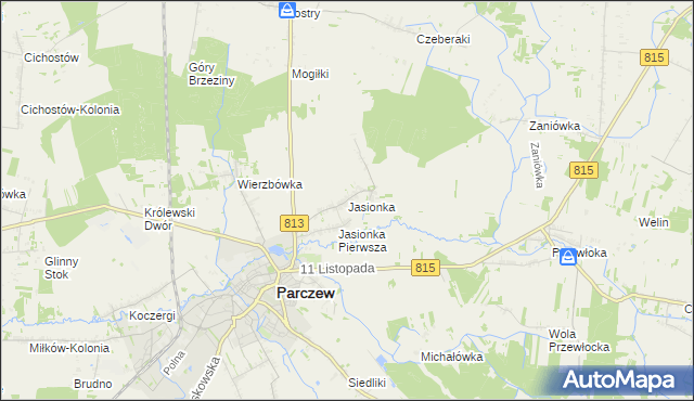 mapa Jasionka gmina Parczew, Jasionka gmina Parczew na mapie Targeo