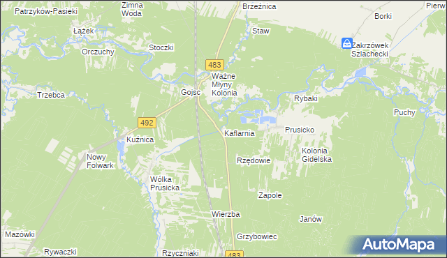 mapa Kaflarnia gmina Nowa Brzeźnica, Kaflarnia gmina Nowa Brzeźnica na mapie Targeo