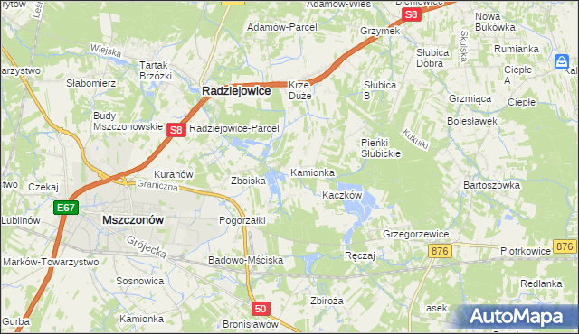 mapa Kamionka gmina Radziejowice, Kamionka gmina Radziejowice na mapie Targeo