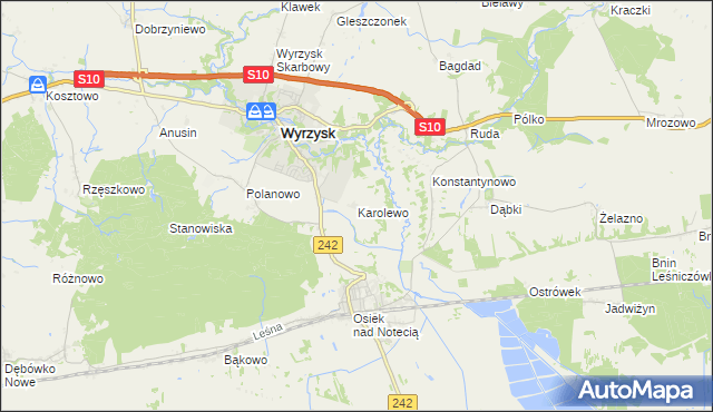 mapa Karolewo gmina Wyrzysk, Karolewo gmina Wyrzysk na mapie Targeo