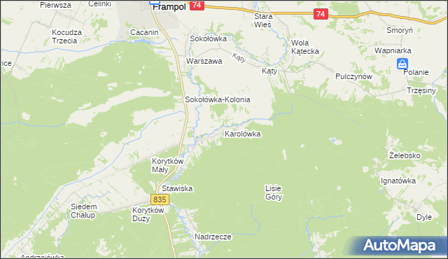 mapa Karolówka gmina Frampol, Karolówka gmina Frampol na mapie Targeo