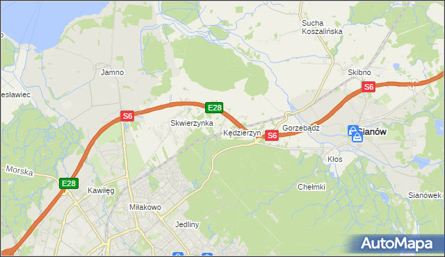 mapa Kędzierzyn gmina Sianów, Kędzierzyn gmina Sianów na mapie Targeo