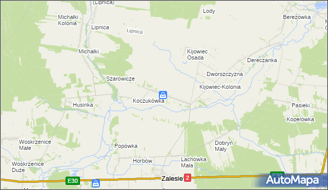 mapa Kijowiec gmina Zalesie, Kijowiec gmina Zalesie na mapie Targeo