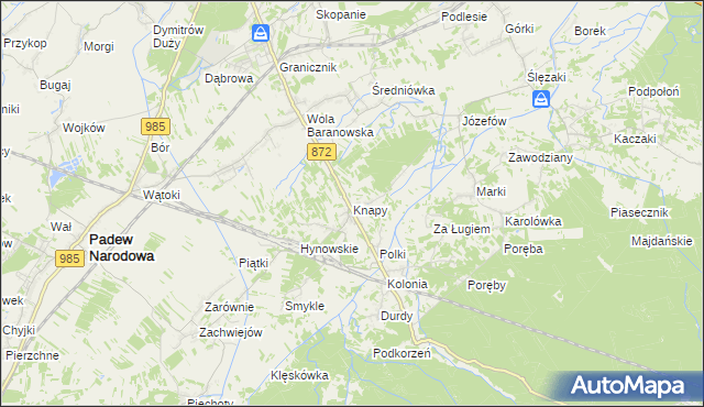 mapa Knapy gmina Baranów Sandomierski, Knapy gmina Baranów Sandomierski na mapie Targeo