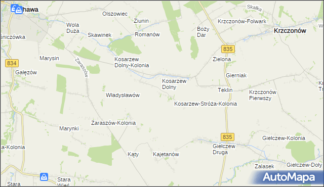 mapa Kosarzew-Stróża, Kosarzew-Stróża na mapie Targeo