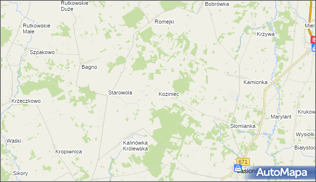 mapa Koziniec gmina Jasionówka, Koziniec gmina Jasionówka na mapie Targeo