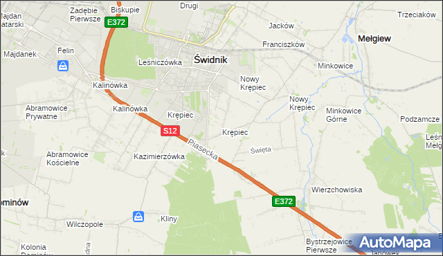 mapa Krępiec gmina Mełgiew, Krępiec gmina Mełgiew na mapie Targeo