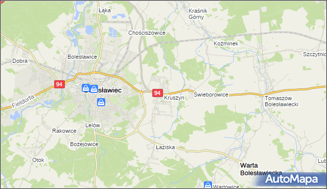 mapa Kruszyn gmina Bolesławiec, Kruszyn gmina Bolesławiec na mapie Targeo