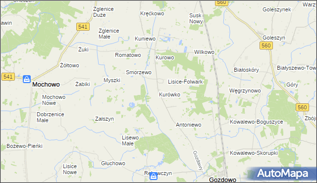mapa Kurówko gmina Gozdowo, Kurówko gmina Gozdowo na mapie Targeo