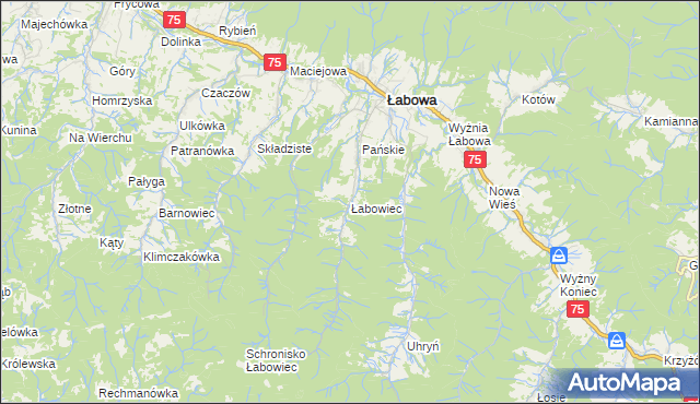 mapa Łabowiec, Łabowiec na mapie Targeo