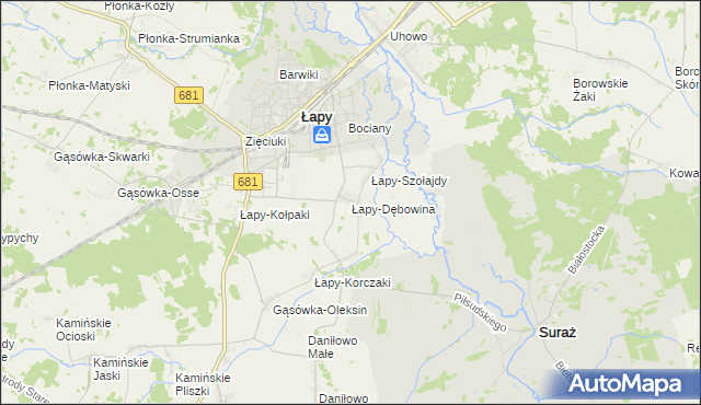 mapa Łapy-Dębowina, Łapy-Dębowina na mapie Targeo