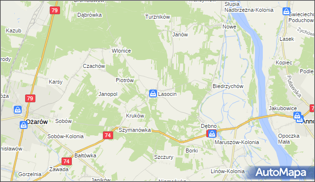 mapa Lasocin gmina Ożarów, Lasocin gmina Ożarów na mapie Targeo