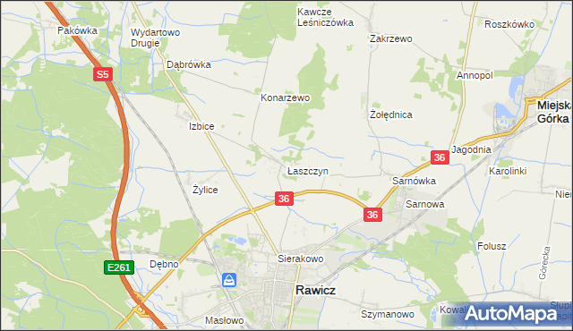 mapa Łaszczyn gmina Rawicz, Łaszczyn gmina Rawicz na mapie Targeo