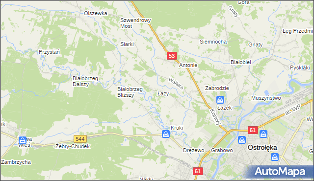 mapa Łazy gmina Olszewo-Borki, Łazy gmina Olszewo-Borki na mapie Targeo