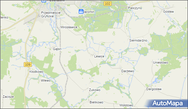 mapa Lewice gmina Trzebiatów, Lewice gmina Trzebiatów na mapie Targeo