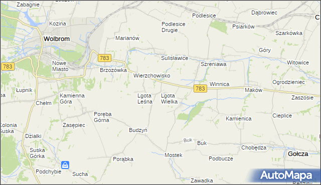 mapa Lgota Wielka gmina Wolbrom, Lgota Wielka gmina Wolbrom na mapie Targeo