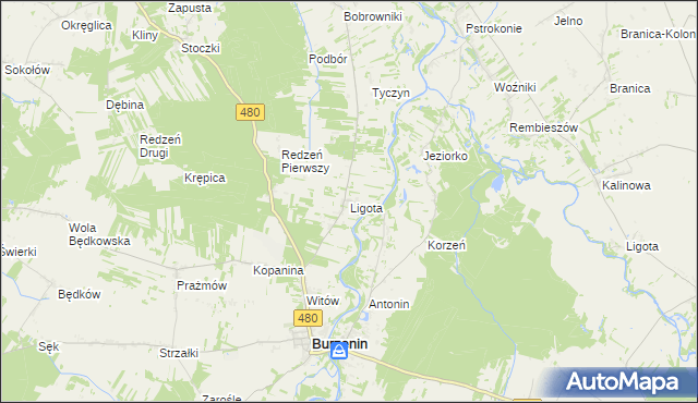 mapa Ligota gmina Burzenin, Ligota gmina Burzenin na mapie Targeo