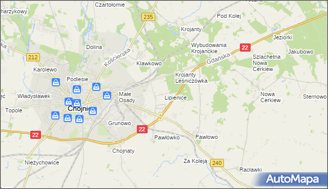 mapa Lipienice gmina Chojnice, Lipienice gmina Chojnice na mapie Targeo