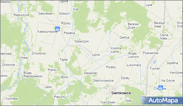 mapa Lipnik gmina Siemkowice, Lipnik gmina Siemkowice na mapie Targeo