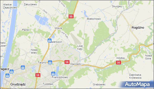 mapa Lisie Kąty gmina Grudziądz, Lisie Kąty gmina Grudziądz na mapie Targeo