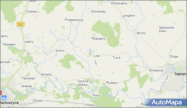 mapa Liski gmina Sępopol, Liski gmina Sępopol na mapie Targeo