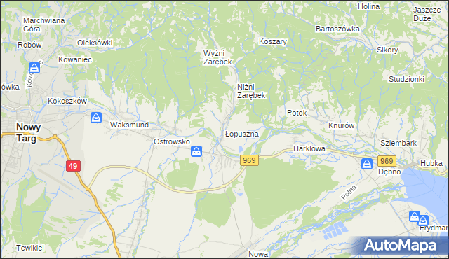 mapa Łopuszna, Łopuszna na mapie Targeo