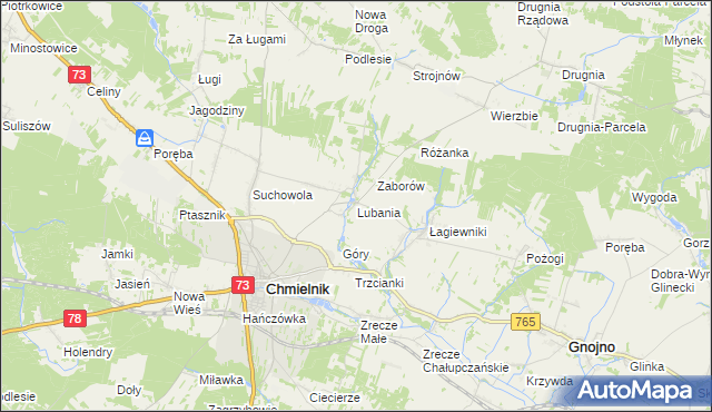 mapa Lubania gmina Chmielnik, Lubania gmina Chmielnik na mapie Targeo