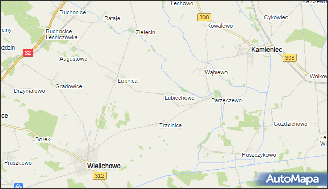 mapa Lubiechowo gmina Kamieniec, Lubiechowo gmina Kamieniec na mapie Targeo